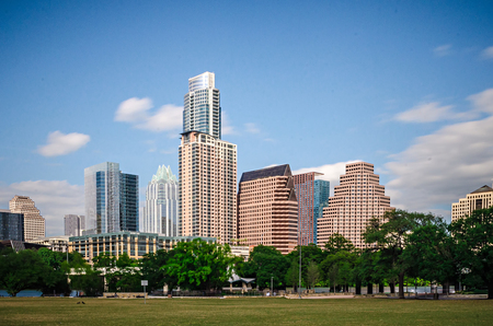 downtown view of austin texas skyline with blue skyのeditorial素材