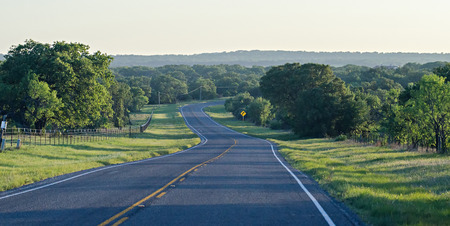 roadside landscapes at sunset near willow city and fredericksburg texasの写真素材