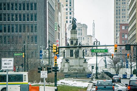 detroit city downtown and surroundings in winterのeditorial素材