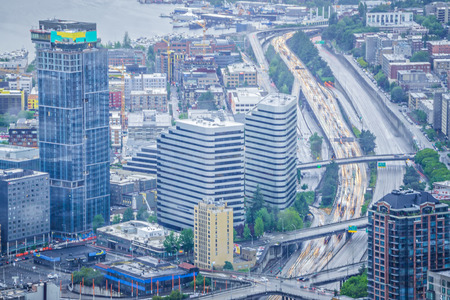 cloudy and rainy day in seattle washingtonの写真素材