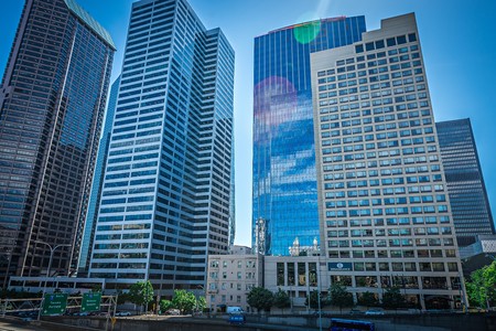 seattle washington city skyline and downtownの写真素材