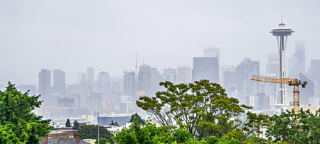 Cloudy and foggy day with Seattle skyline