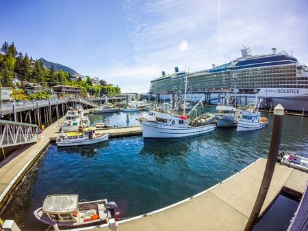 cruise ships in port of ketchikan alaskaのeditorial素材