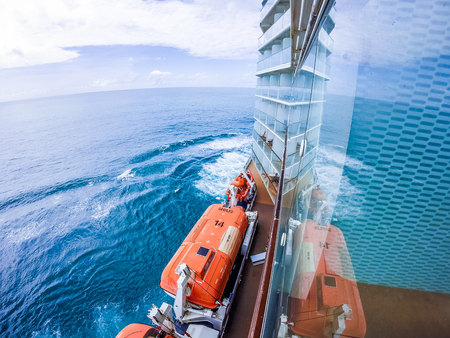 scenes on deck of cruise ship linerin pacific oceanの写真素材