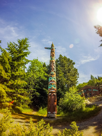 tribal totem pole in ketchikan alaskaの写真素材