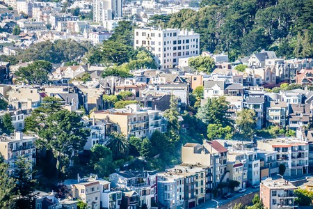 san francisco city neighborhoods and street views on sunny day