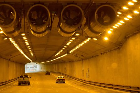 highway tunnel turbine fans pushing airのeditorial素材
