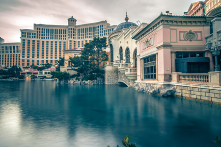 November 2017 Las Vegas NV - hotels and restaurants on las vegas strip around Bellagio fountainsのeditorial素材