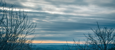 beautiful pastel colors sunrise in blue ridge mountainsの写真素材