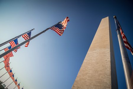 washington dc memorial tower monument at sunset の写真素材