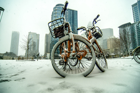 rare wintry mix around charlotte city streets in north carolinaのeditorial素材