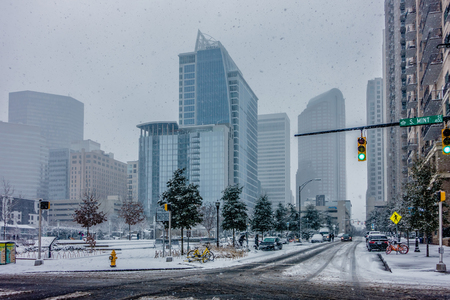 rare wintry mix around charlotte city streets in north carolinaのeditorial素材