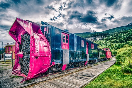 old snow plow museum train locomotive in skagway alaskaのeditorial素材