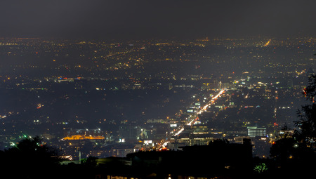 hollywood hills and valley at night near hollywood sign
