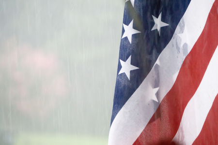 american usa flag with rainy weatherの写真素材