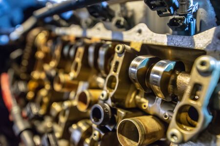 v8 engine out on hoist to get rebuiltの写真素材