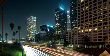 Los Angeles, Urban City at Sunset with Freeway Trafic
