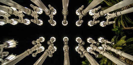 Urban Light sculpture at LACMA at night Los Angeles californiaのeditorial素材