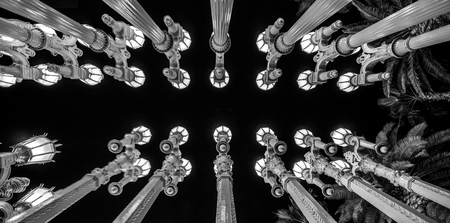 Urban Light sculpture at LACMA at night Los Angeles californiaのeditorial素材