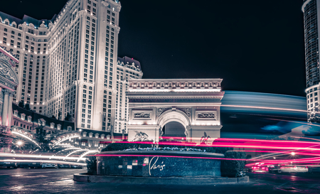 paris las vegas nevada hotel at nightのeditorial素材