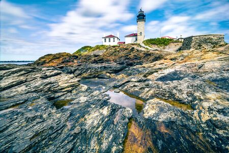 Historic Beavertail Lighthouse jamestown rhode islandの写真素材