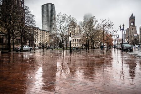 rainy day in city of boston massachusettsの写真素材