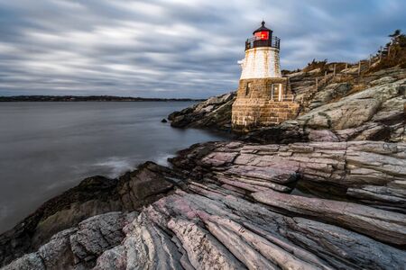 sunset in newport rhode island at castle hill lighthouseの写真素材
