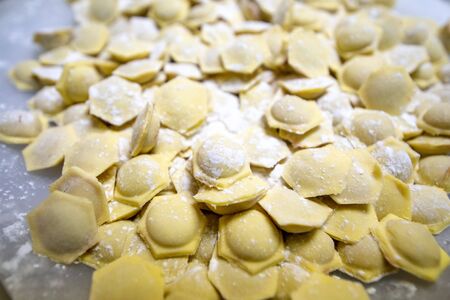 Russian traditional pelmeni with meat. Uncooked freshly made rawの写真素材