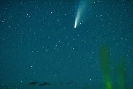 view of comet neowise in the night skyの写真素材