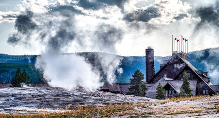 Eruption of Old Faithful geyser at Yellowstone national parkの写真素材