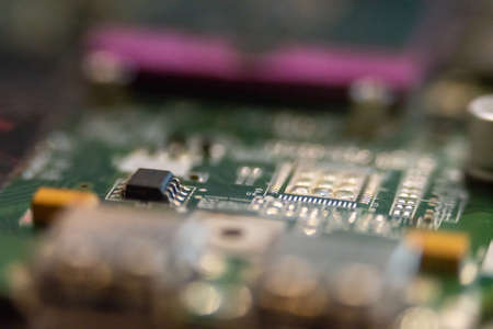 hi tech close-up of electronics circuit board or motherboard