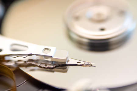 internal moving parts and electronics of a typical disc hard drive