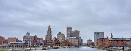 Providence rhode island skyline on a cloudy gloomy dayの写真素材