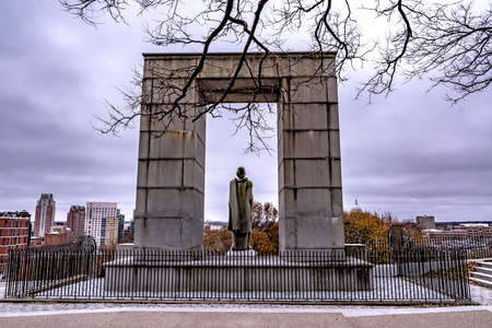 Providence rhode island skyline on a cloudy gloomy dayのeditorial素材
