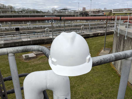 closeup of a hard hat at industrial plant