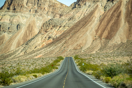 Valley of Fire Scenic Drive and winding roads in Nevadaの写真素材