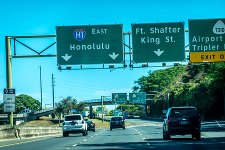 honolulu hawaii cityscape and road scenesの写真素材