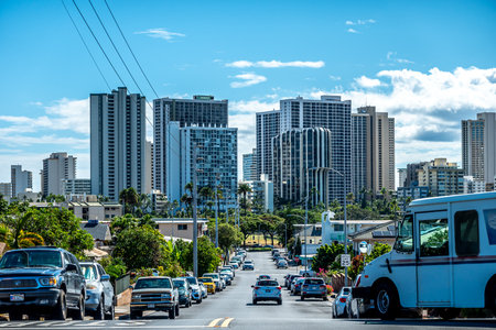 waikiki oahu hawaii roads and city street scenesの写真素材