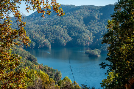 autumn season in the south carolina mountains near lake jocasseeの写真素材