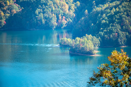 autumn season in the south carolina mountains near lake jocasseeの写真素材