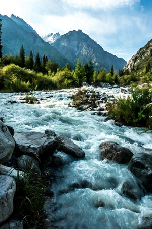 beautiful nature scenes around ala archa gorge in kygyzstanの写真素材