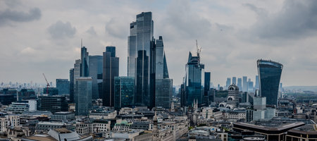 aeriall view of london on partially sunny dayの写真素材