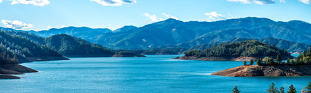 Water level is low at Lake Shasta in Northern Californiaの写真素材