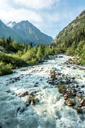 beautiful nature scenes around ala archa gorge in kygyzstanの写真素材