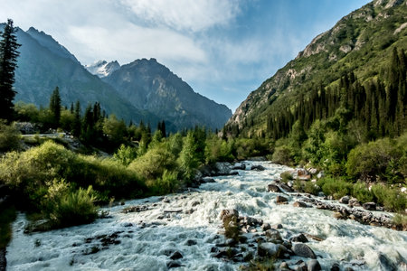 beautiful nature scenes around ala archa gorge in kygyzstanの写真素材