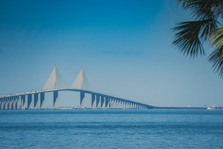 scenic views of sunchine skyway bridge in floridaの写真素材