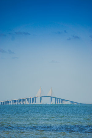 scenic views of sunchine skyway bridge in floridaの写真素材