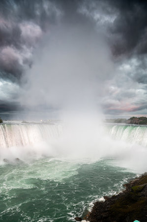 Canadian side view of Niagara Falls, Horseshoe Falls in a sunny day in Niagara Falls, Ontario, Canadaの写真素材