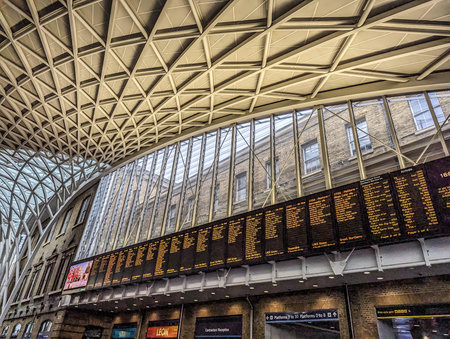 LONDON, UK - APRIL 29: Eurostar train on APRIL 29, 2024. London King's Cross railway station in London, UK.の写真素材