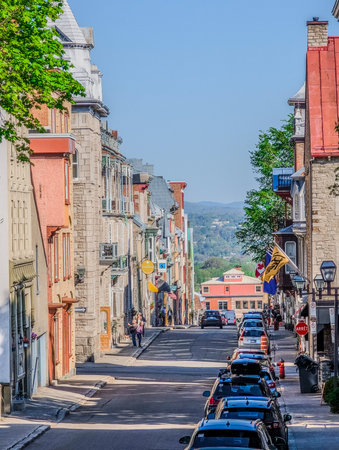 Canada, Old Quebec City tourist attractions, and beautiful architectureの写真素材